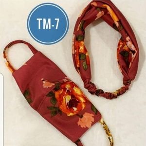 Boho Top Knot Headband and Facemask and Set